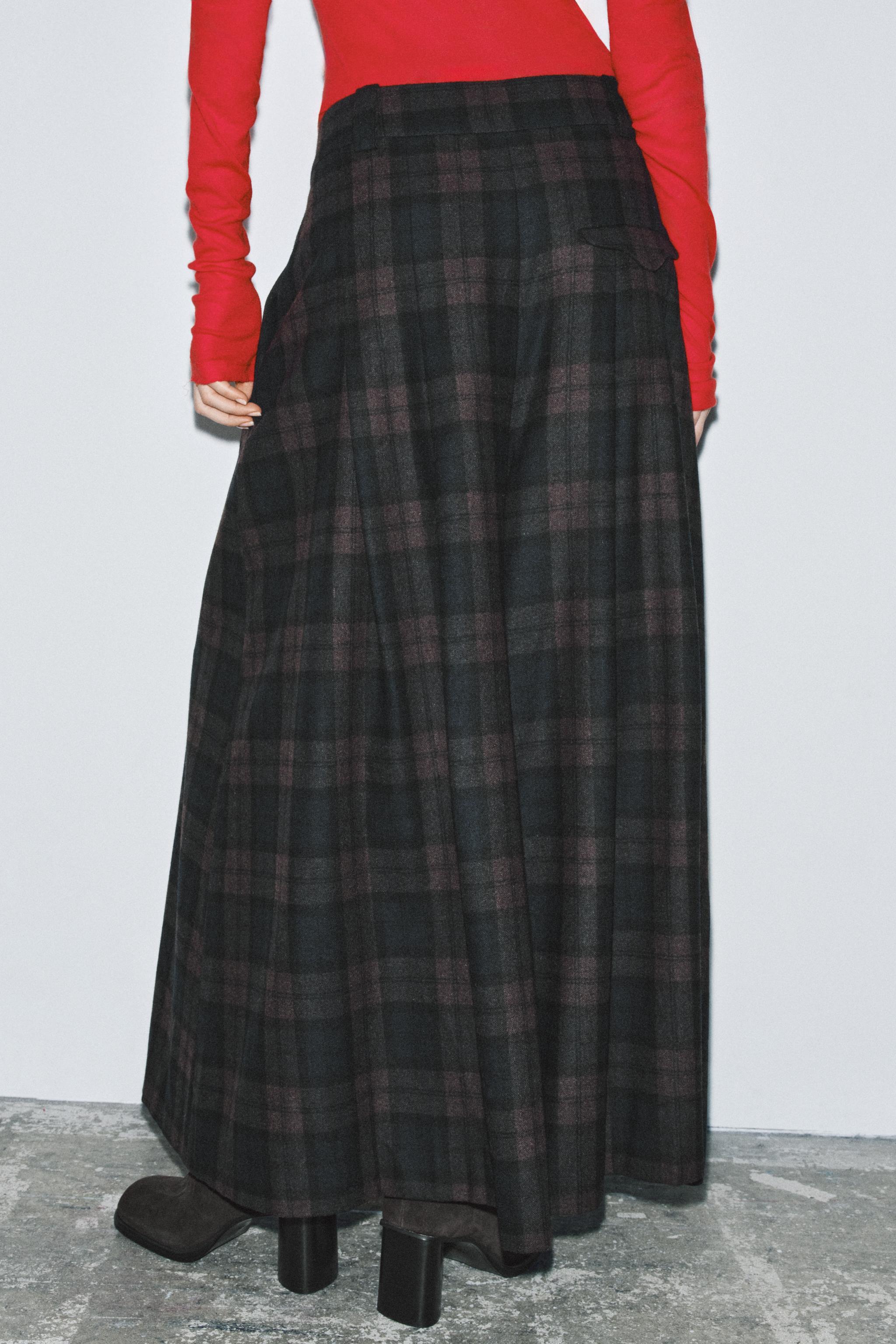 PLAID WOOL BLEND PANTS ZW COLLECTION